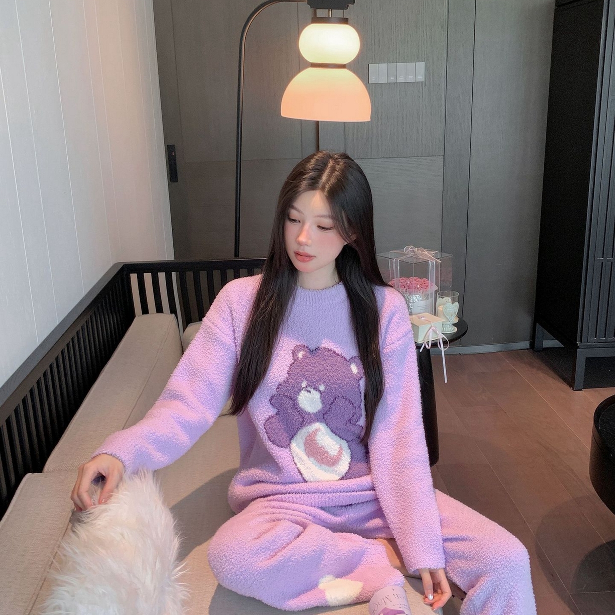 91家纺网 家纺一手货源 找家纺 洛兰沙家居馆 2025新款半边绒睡衣纯色珍珠扣圆领针织开衫外套秋冬新款气质小香风家居服 半边绒m10