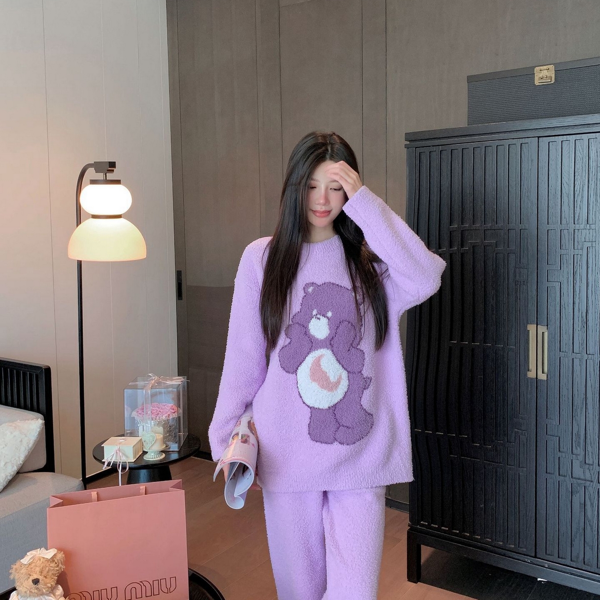 91家纺网 家纺一手货源 找家纺 洛兰沙家居馆 2025新款半边绒睡衣纯色珍珠扣圆领针织开衫外套秋冬新款气质小香风家居服 半边绒m10