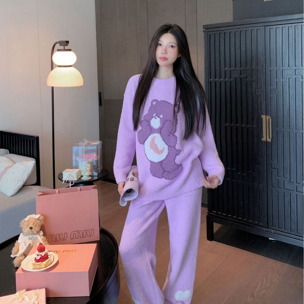 91家纺网 家纺一手货源 找家纺 洛兰沙家居馆 2025新款半边绒睡衣纯色珍珠扣圆领针织开衫外套秋冬新款气质小香风家居服 半边绒m10