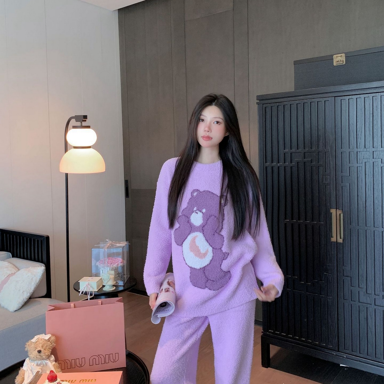 91家纺网 家纺一手货源 找家纺 洛兰沙家居馆 2025新款半边绒睡衣纯色珍珠扣圆领针织开衫外套秋冬新款气质小香风家居服 半边绒m10