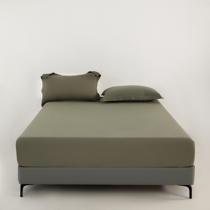 91家纺网 家纺一手货源 找家纺 红淳家纺 2025新款50支长绒棉贡缎磨毛四件套 竹青