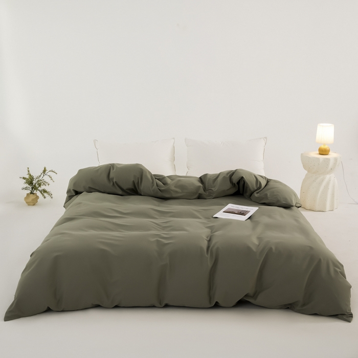 91家纺网 家纺一手货源 找家纺 红淳家纺 2025新款50支长绒棉贡缎磨毛四件套 竹青