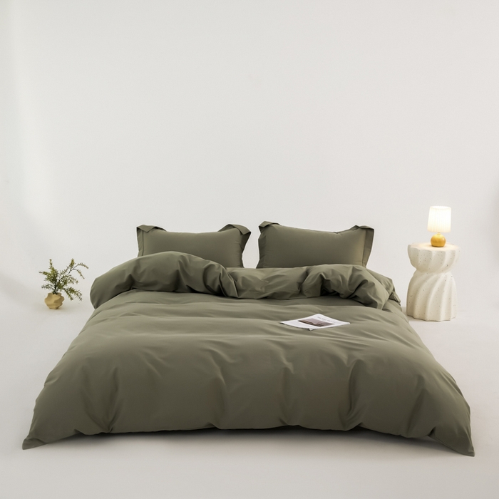 91家纺网 家纺一手货源 找家纺 红淳家纺 2025新款50支长绒棉贡缎磨毛四件套 竹青