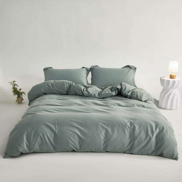 91家纺网 家纺一手货源 找家纺 红淳家纺 2025新款50支长绒棉贡缎磨毛四件套 云青