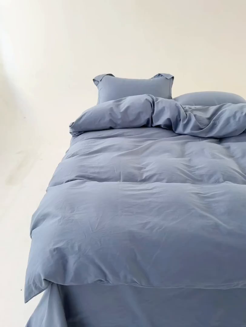 91家纺网 家纺一手货源 找家纺 红淳家纺 2025新款50支长绒棉贡缎磨毛四件套 南非蓝