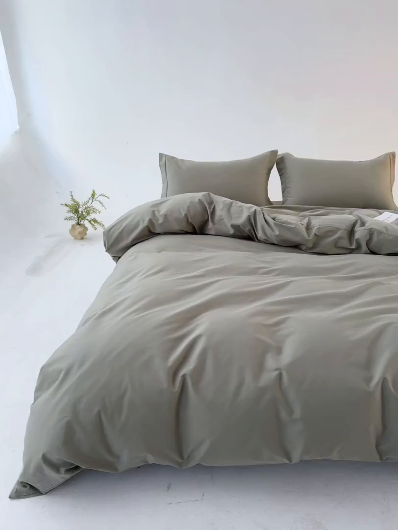 91家纺网 家纺一手货源 找家纺 红淳家纺 2025新款50支长绒棉贡缎磨毛四件套 竹青