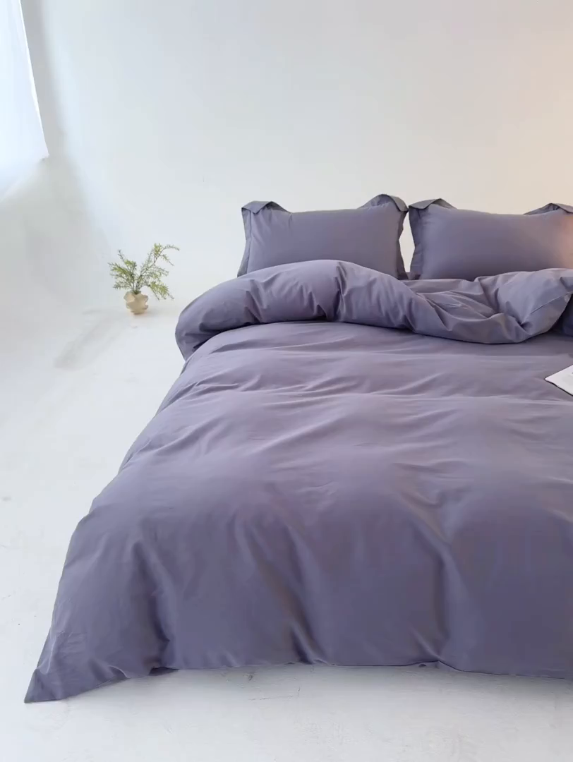 91家纺网 家纺一手货源 找家纺 红淳家纺 2025新款50支长绒棉贡缎磨毛四件套 紫罗兰