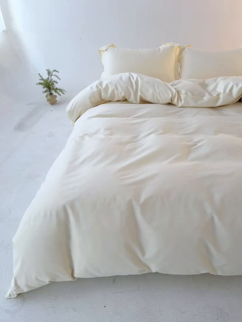 91家纺网 家纺一手货源 找家纺 红淳家纺 2025新款50支长绒棉贡缎磨毛四件套 高贵白