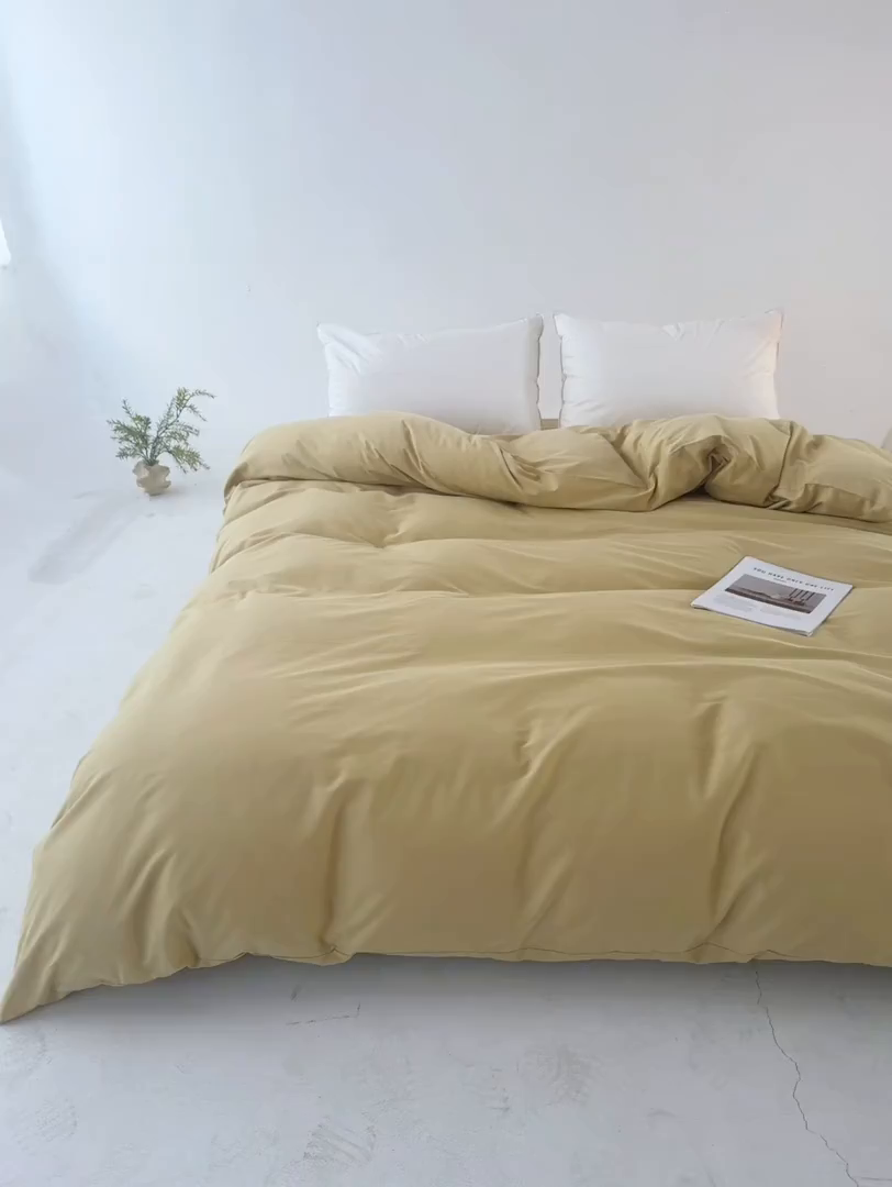 91家纺网 家纺一手货源 找家纺 红淳家纺 2025新款50支长绒棉贡缎磨毛四件套 柚子金