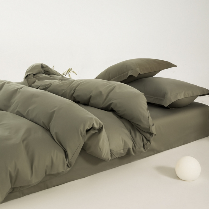 91家纺网 家纺一手货源 找家纺 红淳家纺 2025新款50支长绒棉贡缎磨毛单床单系列 竹青