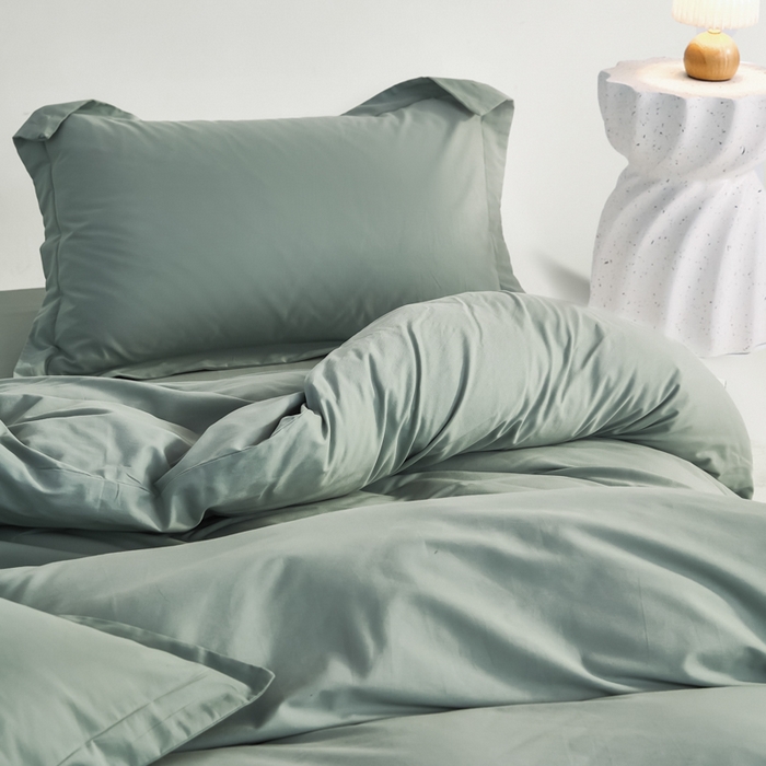 91家纺网 家纺一手货源 找家纺 红淳家纺 2025新款50支长绒棉贡缎磨毛单床单系列 云青