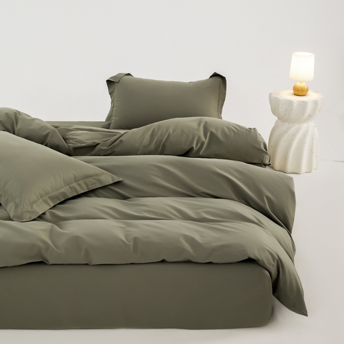 91家纺网 家纺一手货源 找家纺 红淳家纺 2025新款50支长绒棉贡缎磨毛单被套系列 竹青