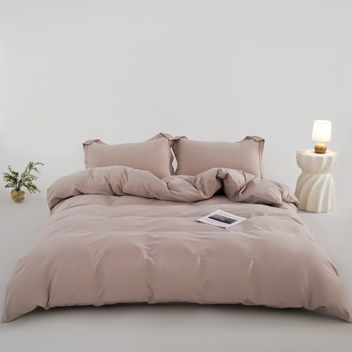 91家纺网 家纺一手货源 找家纺 红淳家纺 2025新款50支长绒棉贡缎磨毛单被套系列 茜茜粉