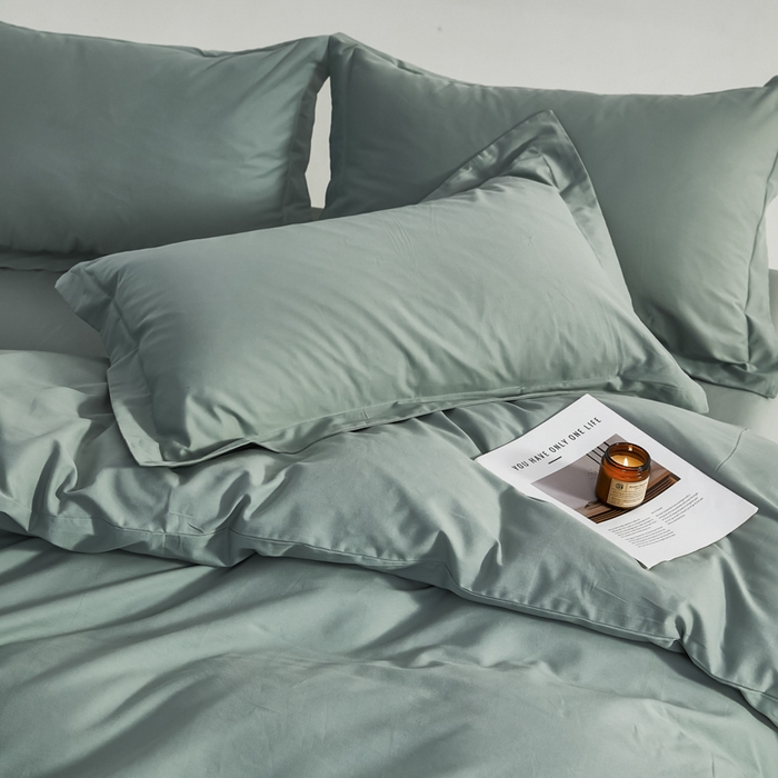 91家纺网 家纺一手货源 找家纺 红淳家纺 2025新款50支长绒棉贡缎磨毛单枕套系列 云青