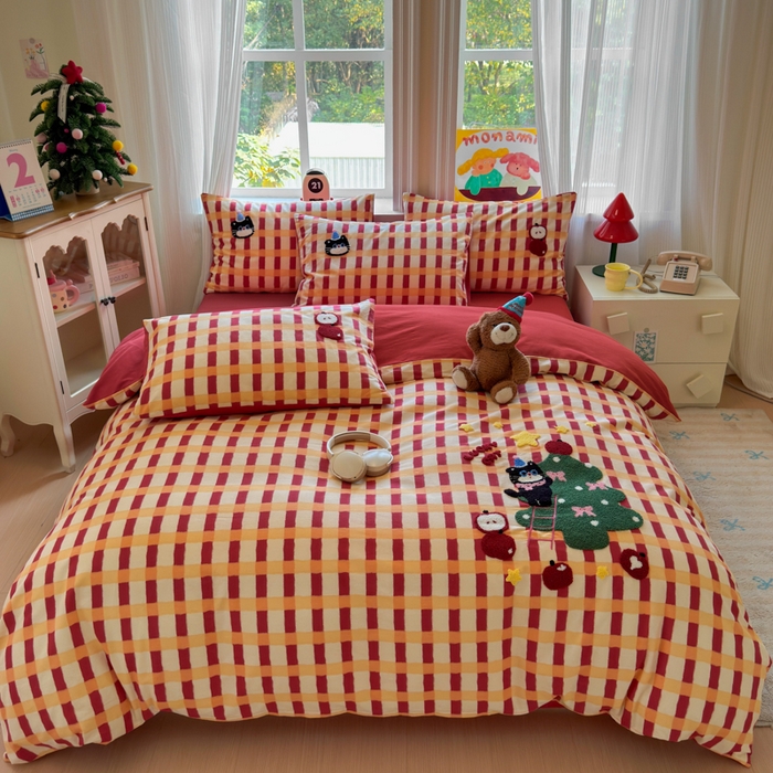 如意朵 2025新款全棉加厚磨毛绣花四件套风格二（专版花型） 猫和树