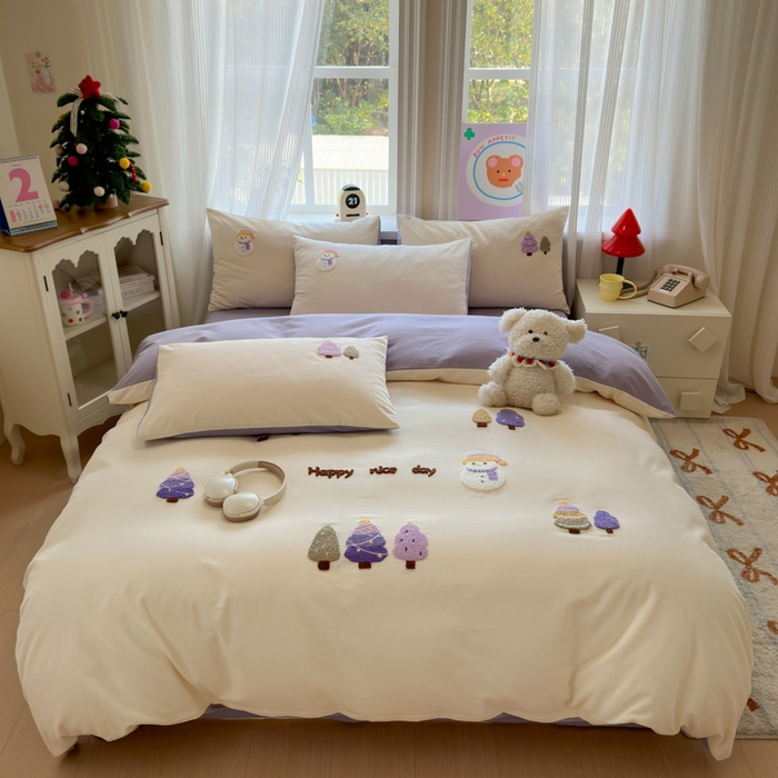 如意朵 2025新款全棉加厚磨毛绣花四件套风格二（专版花型） 梦幻森林米