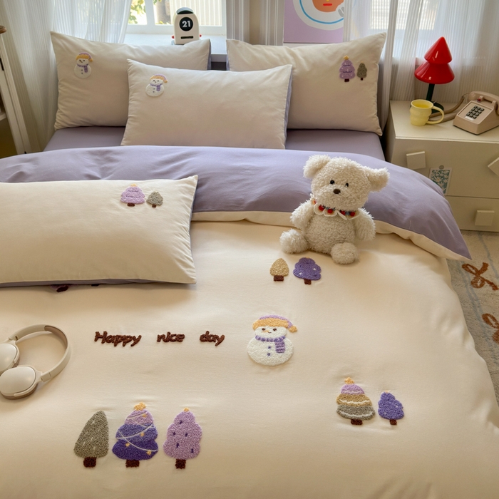 91家纺网 家纺一手货源 找家纺 如意朵 2025新款全棉加厚磨毛绣花四件套风格二（专版花型） 梦幻森林米