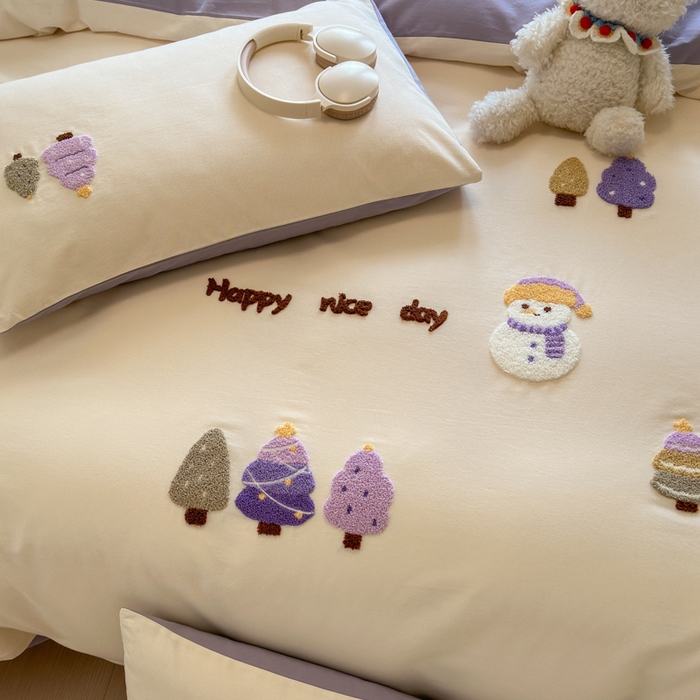 91家纺网 家纺一手货源 找家纺 如意朵 2025新款全棉加厚磨毛绣花四件套风格二（专版花型） 梦幻森林米