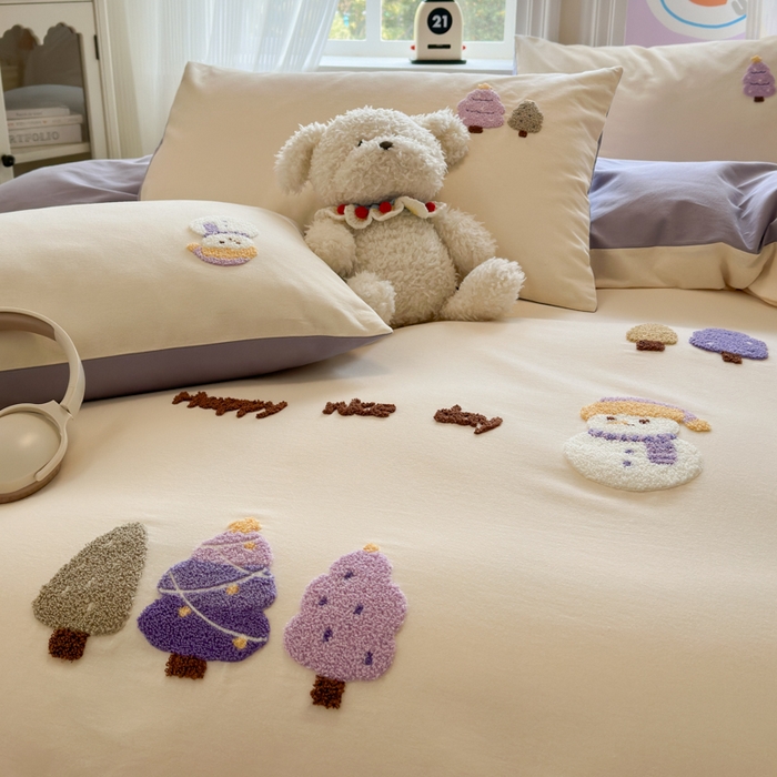 91家纺网 家纺一手货源 找家纺 如意朵 2025新款全棉加厚磨毛绣花四件套风格二（专版花型） 梦幻森林米