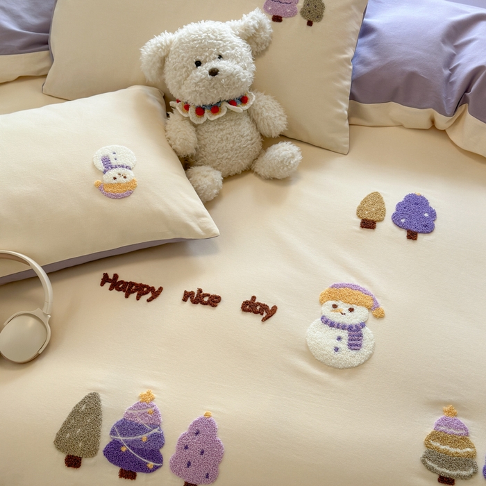 91家纺网 家纺一手货源 找家纺 如意朵 2025新款全棉加厚磨毛绣花四件套风格二（专版花型） 梦幻森林米