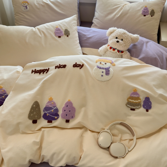 91家纺网 家纺一手货源 找家纺 如意朵 2025新款全棉加厚磨毛绣花四件套风格二（专版花型） 梦幻森林米