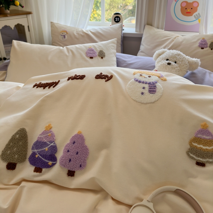 91家纺网 家纺一手货源 找家纺 如意朵 2025新款全棉加厚磨毛绣花四件套风格二（专版花型） 梦幻森林米