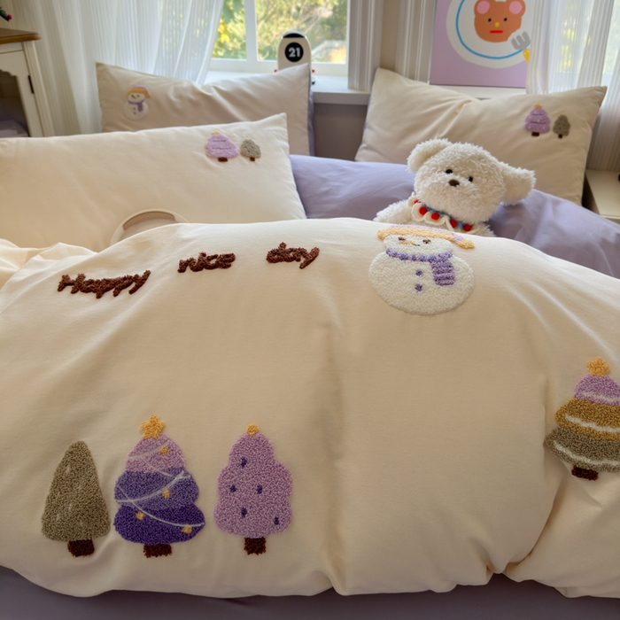 91家纺网 家纺一手货源 找家纺 如意朵 2025新款全棉加厚磨毛绣花四件套风格二（专版花型） 梦幻森林米