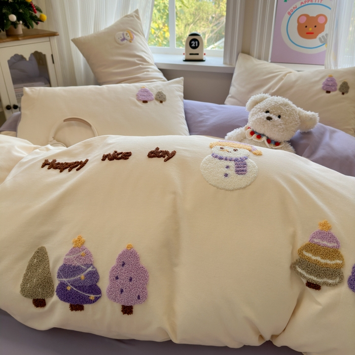 91家纺网 家纺一手货源 找家纺 如意朵 2025新款全棉加厚磨毛绣花四件套风格二（专版花型） 梦幻森林米