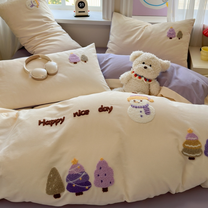 91家纺网 家纺一手货源 找家纺 如意朵 2025新款全棉加厚磨毛绣花四件套风格二（专版花型） 梦幻森林米