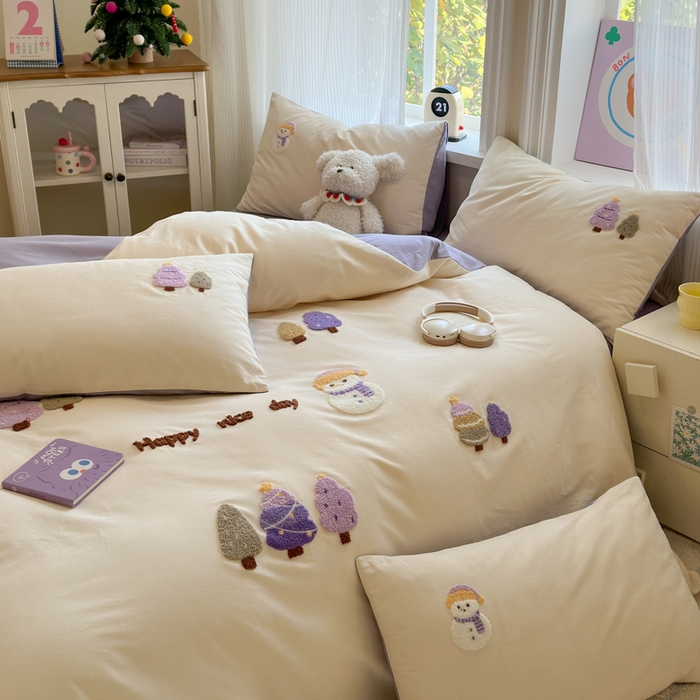 91家纺网 家纺一手货源 找家纺 如意朵 2025新款全棉加厚磨毛绣花四件套风格二（专版花型） 梦幻森林米