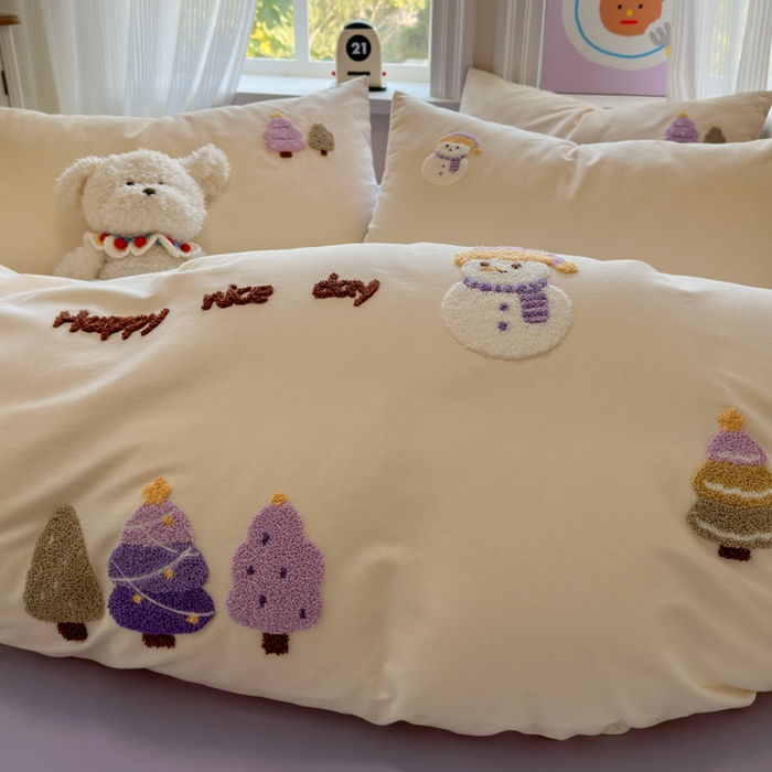 91家纺网 家纺一手货源 找家纺 如意朵 2025新款全棉加厚磨毛绣花四件套风格二（专版花型） 梦幻森林米