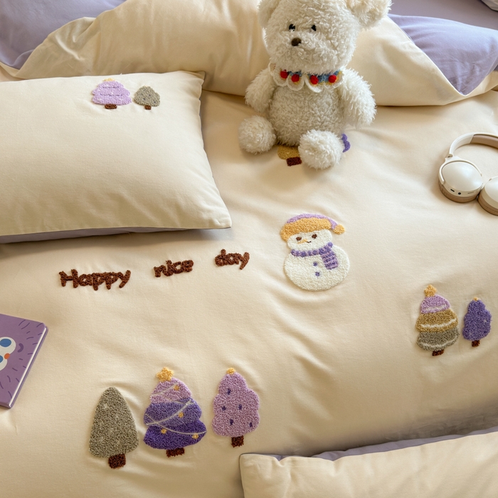 91家纺网 家纺一手货源 找家纺 如意朵 2025新款全棉加厚磨毛绣花四件套风格二（专版花型） 梦幻森林米