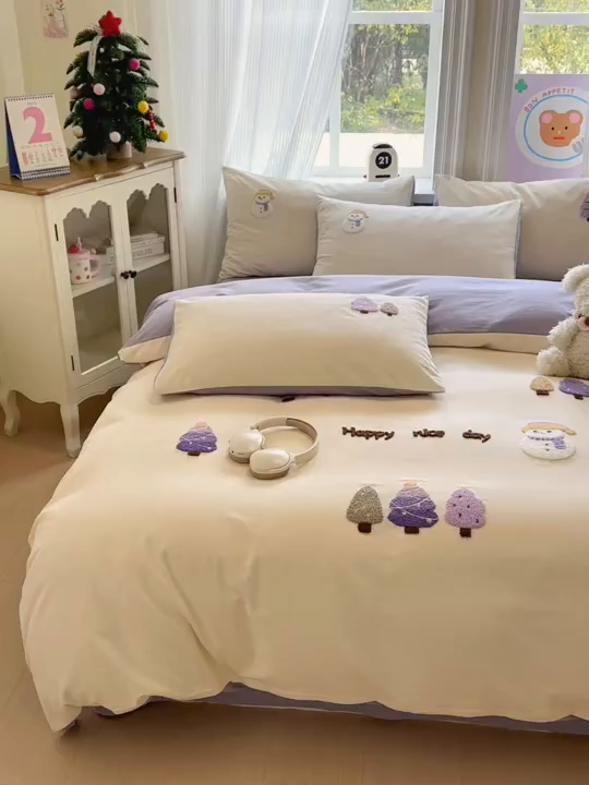 91家纺网 家纺一手货源 找家纺 如意朵 2025新款全棉加厚磨毛绣花四件套风格二（专版花型） 梦幻森林米