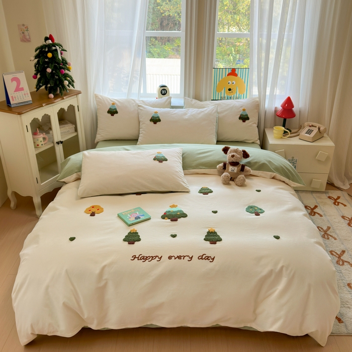 如意朵 2025新款全棉加厚磨毛绣花四件套风格二（专版花型） 圣诞心语