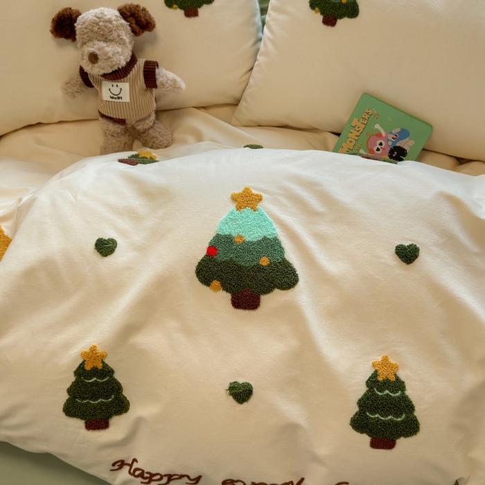 91家纺网 家纺一手货源 找家纺 如意朵 2025新款全棉加厚磨毛绣花四件套风格二（专版花型） 圣诞心语