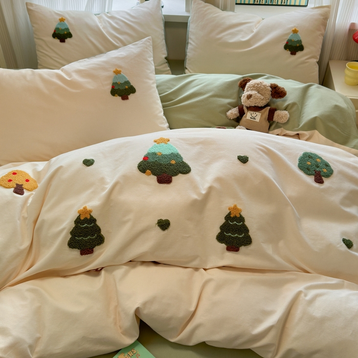 91家纺网 家纺一手货源 找家纺 如意朵 2025新款全棉加厚磨毛绣花四件套风格二（专版花型） 圣诞心语