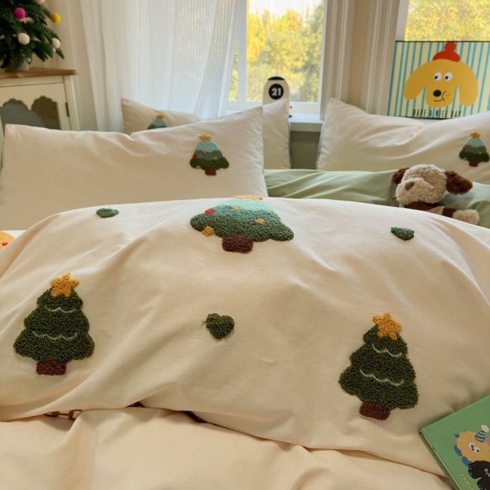 91家纺网 家纺一手货源 找家纺 如意朵 2025新款全棉加厚磨毛绣花四件套风格二（专版花型） 圣诞心语