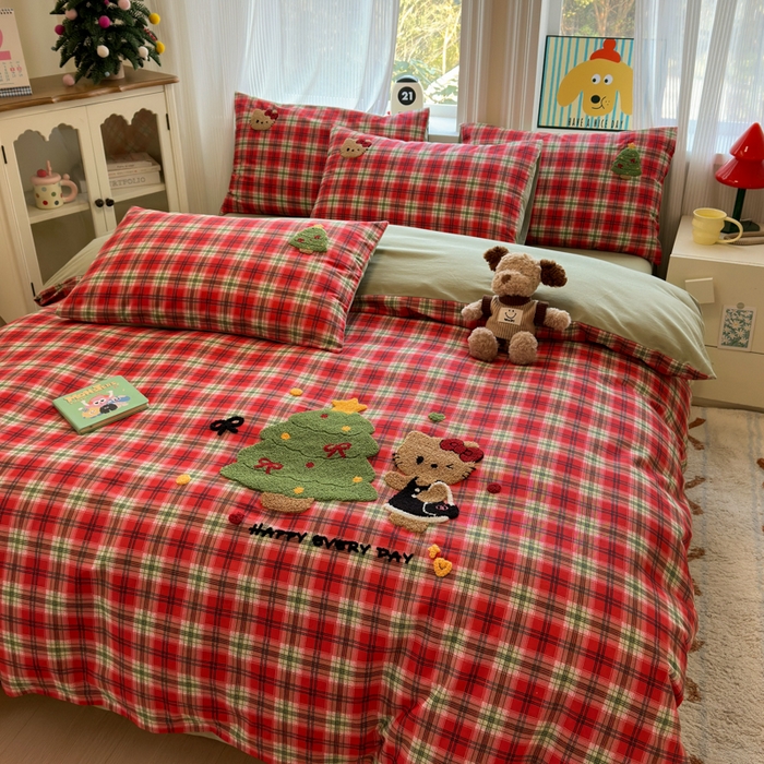 91家纺网 家纺一手货源 找家纺 如意朵 2025新款全棉加厚磨毛绣花四件套风格二（专版花型） 时尚猫咪