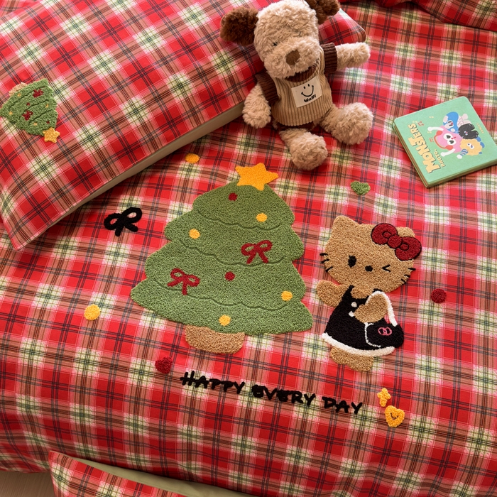 91家纺网 家纺一手货源 找家纺 如意朵 2025新款全棉加厚磨毛绣花四件套风格二（专版花型） 时尚猫咪