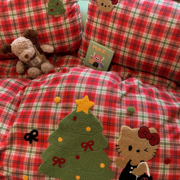 91家纺网 家纺一手货源 找家纺 如意朵 2025新款全棉加厚磨毛绣花四件套风格二（专版花型） 时尚猫咪