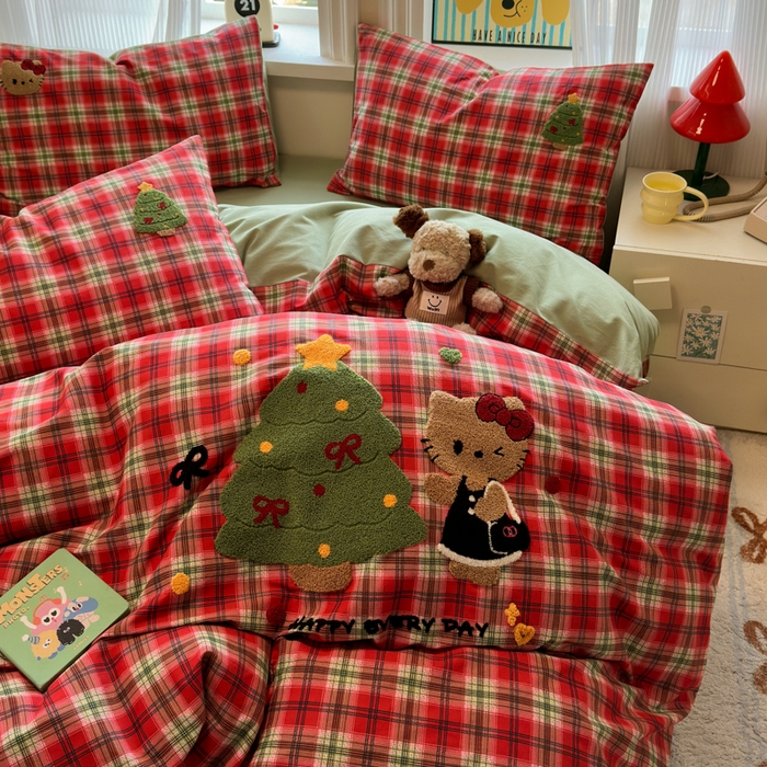 91家纺网 家纺一手货源 找家纺 如意朵 2025新款全棉加厚磨毛绣花四件套风格二（专版花型） 时尚猫咪