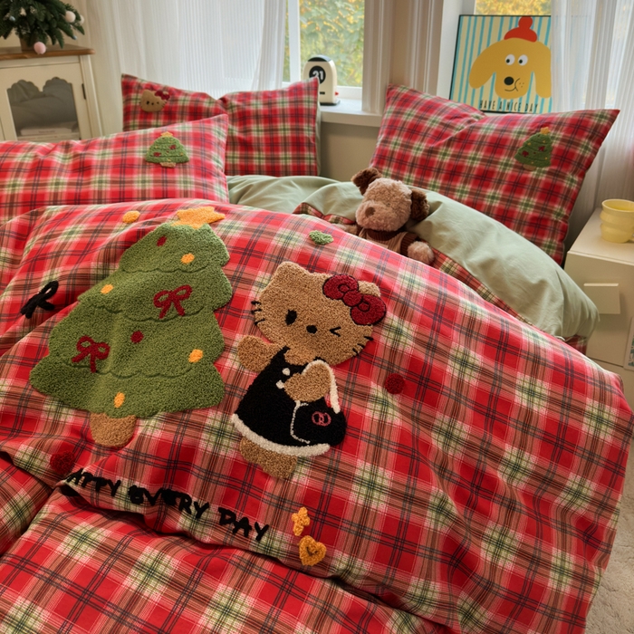 91家纺网 家纺一手货源 找家纺 如意朵 2025新款全棉加厚磨毛绣花四件套风格二（专版花型） 时尚猫咪