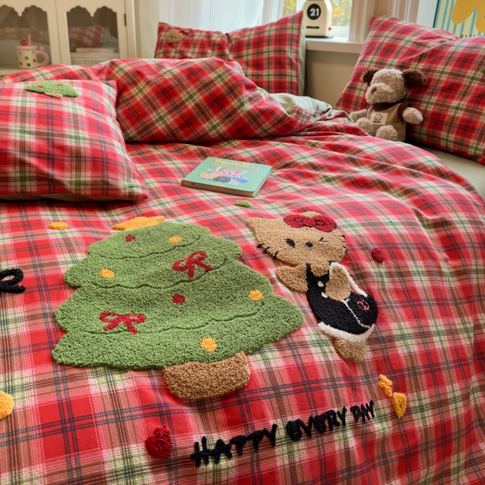 91家纺网 家纺一手货源 找家纺 如意朵 2025新款全棉加厚磨毛绣花四件套风格二（专版花型） 时尚猫咪