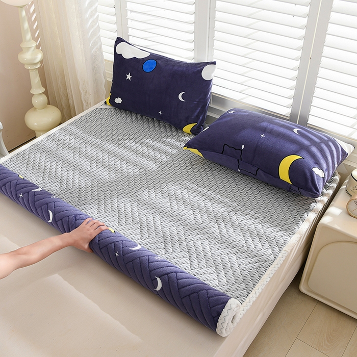 91家纺网 家纺一手货源 找家纺 圣靓家纺 2025新款牛奶绒加厚保暖夹棉床褥床垫 晚安