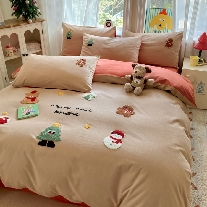 91家纺网 家纺一手货源 找家纺 如意朵 2025新款全棉加厚磨毛绣花四件套风格二（专版花型） 童话世界