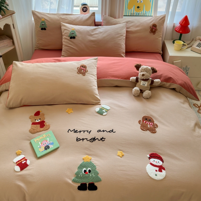 91家纺网 家纺一手货源 找家纺 如意朵 2025新款全棉加厚磨毛绣花四件套风格二（专版花型） 童话世界