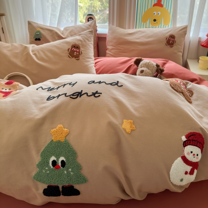 91家纺网 家纺一手货源 找家纺 如意朵 2025新款全棉加厚磨毛绣花四件套风格二（专版花型） 童话世界