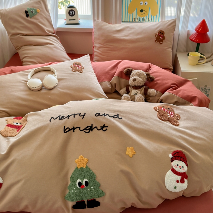 91家纺网 家纺一手货源 找家纺 如意朵 2025新款全棉加厚磨毛绣花四件套风格二（专版花型） 童话世界