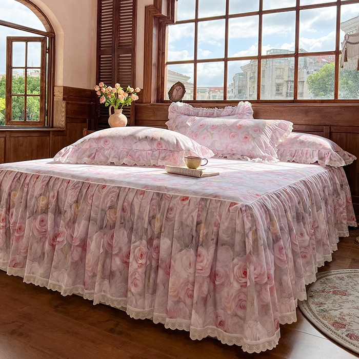 91家纺网 家纺一手货源 找家纺 （总）网红馆（ck家纺） 2025新款全棉磨毛印花床裙款复古法式优雅四件套