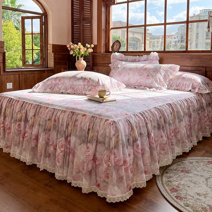 91家纺网 家纺一手货源 找家纺 （总）网红馆（ck家纺） 2025新款全棉磨毛印花床裙款复古法式优雅四件套